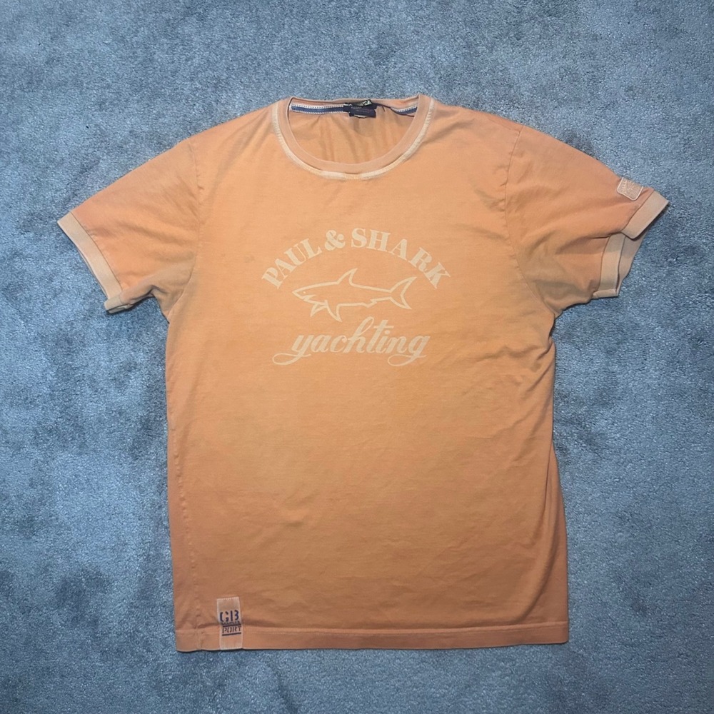 Paul & Shark Yachting T-Shirt Mens Medium Orange Shark Fit Graphic Big Logo